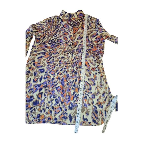 Vintage 80s 90s Mishca Tunic Button up Longsleeve Blouse Abstract Animal Print S - Picture 7 of 10